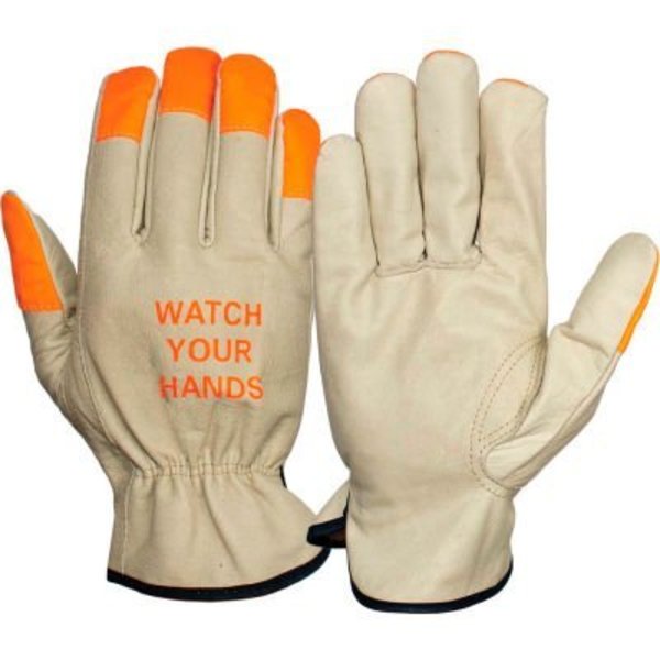 Pyramex Grain Cowhide Driver Gloves with Keystone Hi-Vi Orange Tips, Size Large - Pkg Qty 12 GL2003KL